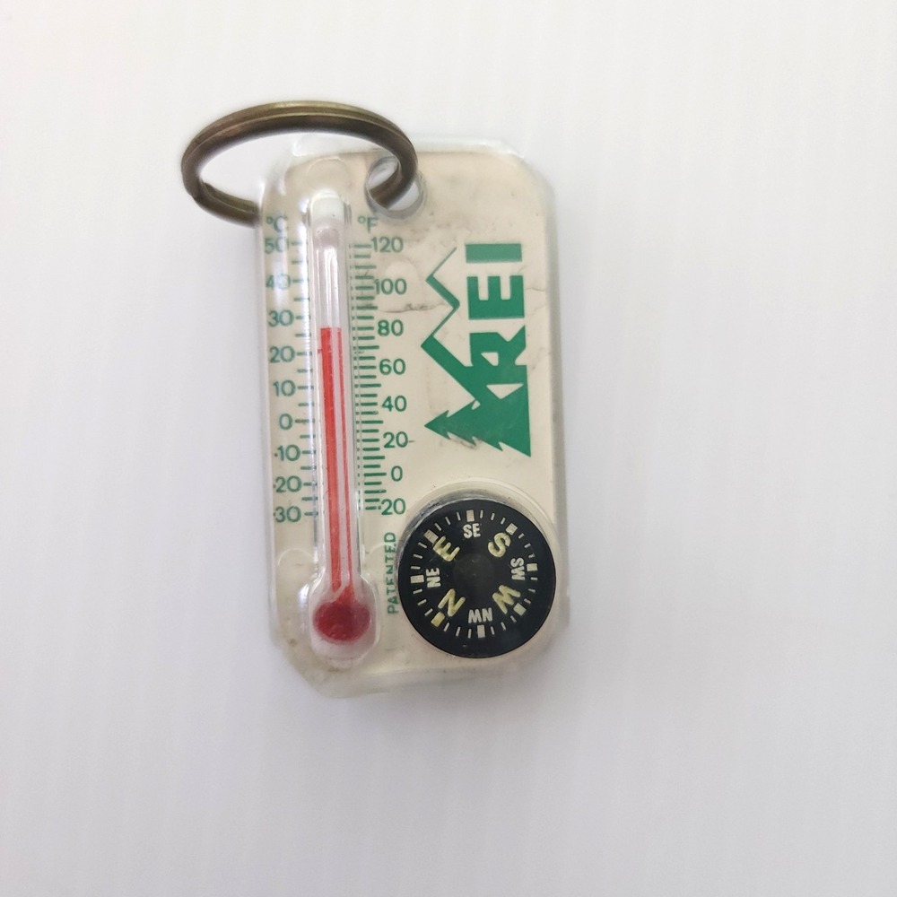 Vintage REI Key Chain Thermometer Compass Keyring Zipper Pull Chill Factor WORKS